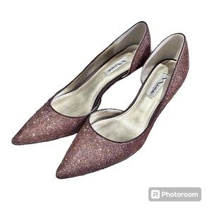 Nina New York bronze glitter woman’s 3” kitten heels pumps pointed toe size 9